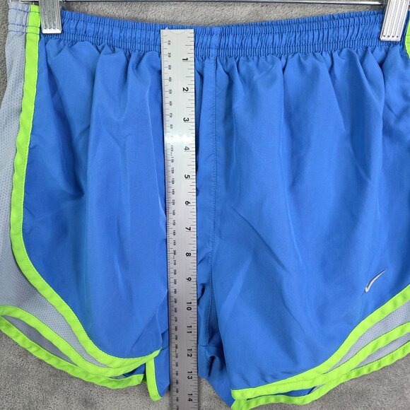 Womens Nike Dri Fit Blue & Neon Green Trim Running Shorts 3.5" Inseam Size M - Picture 5 of 12